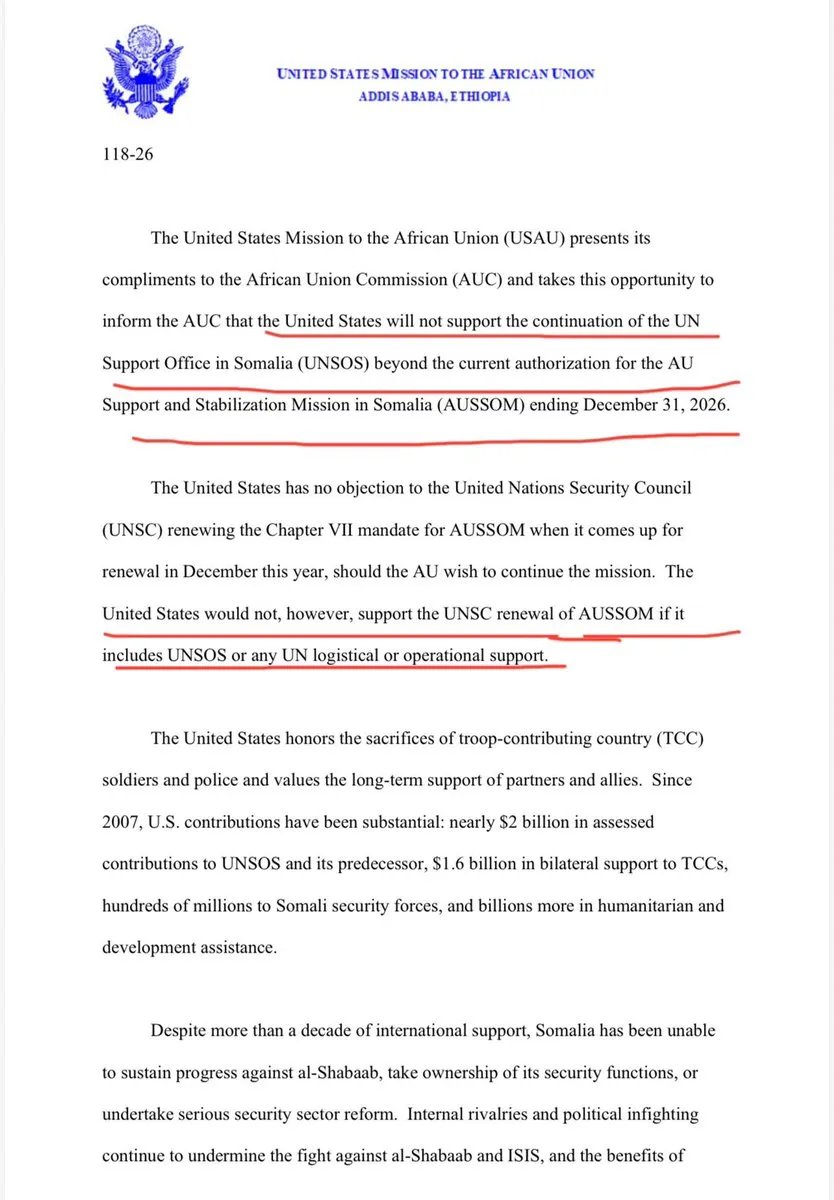 somalidispatch's tweet photo. U.S. to End Funding for UN and AU Mission in Somalia After 2026 https://t.co/5kdAr3FmEM https://t.co/KfioNFpcHU