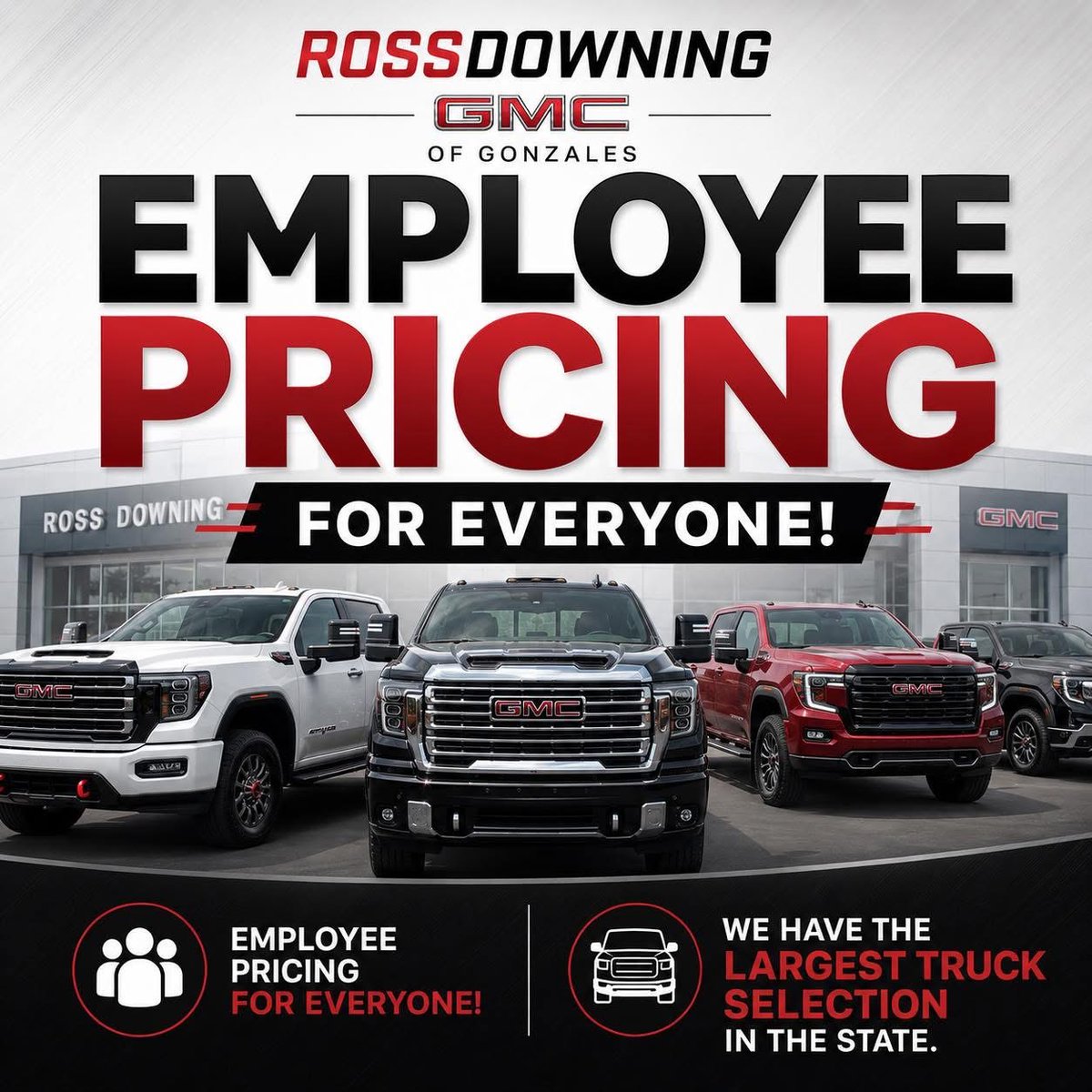 RossDowningGonz's tweet photo. 🚨 Come see us for your next GMC ‼️

💥Nobody in the state has a larger or better selection ‼️ 

💥💥Employee Pricing For Everyone ‼️

#GonzalesLA #Prairieville #batonrouge #ascensionparish #RossRocks https://t.co/iqeQVfXpox