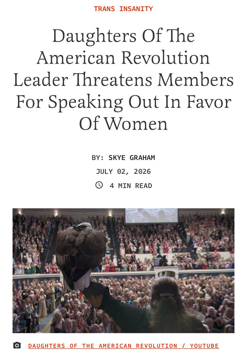 skyemgraham's tweet photo. After the National Society Daughters of the American Revolution (DAR) rejected a resolutiondefining “woman” as “born female,” the head of the Texas branch of DAR sent out an email threatening those who speak out against the decision.

@FDRLST https://t.co/qg4BKXofUh