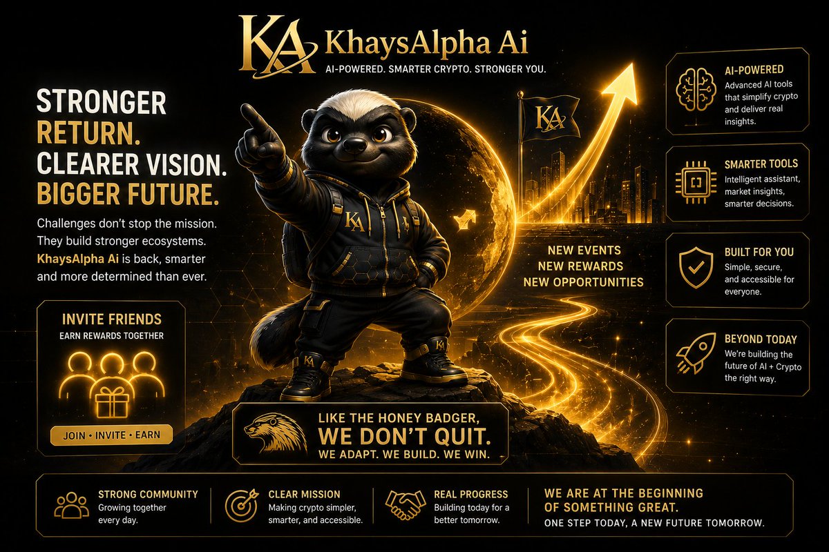 fawzi199587's tweet photo. The strongest projects are not the ones that never face challenges. They are the ones that respond, adapt, and continue building with even greater conviction.

That is one of the reasons I remain optimistic about @KhaysAlpha .

Over the past few days, the project has shown that temporary setbacks are not the end of the journey. Instead of slowing down, the team returned with renewed energy, launching a new **Invite Friends** campaign that rewards genuine community participation. It is a clear signal that active contributors remain at the center of the ecosystem's growth.

What stands out even more is the project's long-term vision. @KhaysAlpha not positioning AI as a marketing buzzword. Its mission is to make cryptocurrency simpler, smarter, and more accessible by combining artificial intelligence with blockchain technology to deliver practical insights, intelligent assistance, and a better user experience for everyone.

The team's recent communication on X reinforces that commitment. Every campaign, community initiative, and product update points toward a much larger objective: building an AI ecosystem where technology solves real problems instead of adding unnecessary complexity.

The community is still in its early stages, which makes today's participation far more valuable than waiting until the ecosystem reaches mainstream attention. Early supporters are helping shape the culture, testing new ideas, and contributing to the foundation of what could become a significant AI-powered crypto platform.

The honey badger perfectly represents this journey. It keeps moving forward regardless of the obstacles in its path. That same resilience is reflected in @KhaysAlpha , where every challenge becomes another opportunity to improve, innovate, and grow stronger.

This is only the beginning. Every successful ecosystem starts with a single step, followed by consistent execution and a community that believes in the vision before the rest of the market catches on.

The future belongs to builders who refuse to quit, and I believe @KhaysAlpha is demonstrating exactly that.

#AI #Web3 #Crypto #KhaysAlpha
