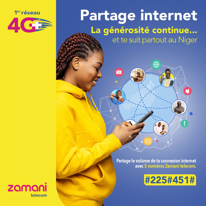 ZamaniTelecom's tweet photo. Chez nous, où que tu sois, tu peux partager ta connexion avec 5 personnes peu importe la distance qui vous sépare !
C’est facile, ajoutes tes numéros au choix au #225#451# à 50f/numéro.
#Zamanitelecom #PartageInternet #Niger https://t.co/GozTeKGLrR