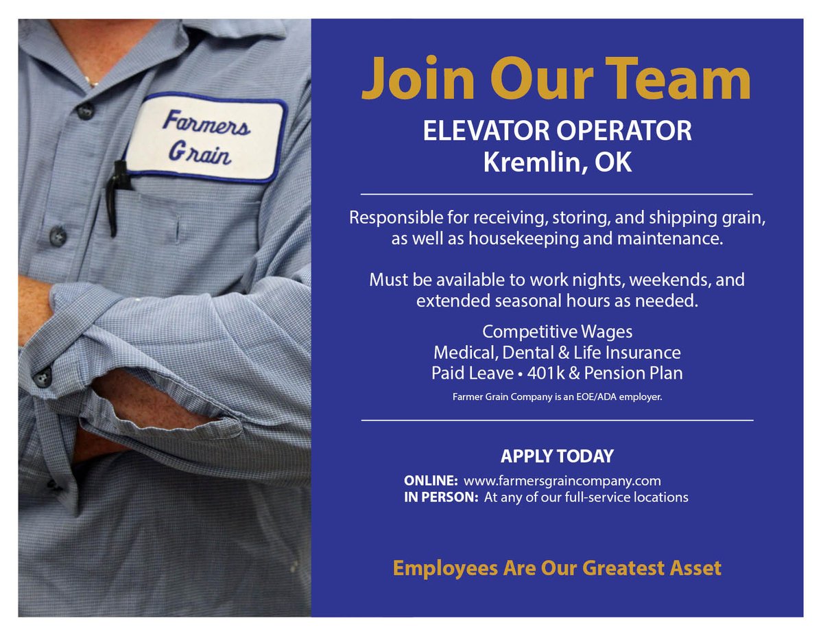 FarmersGrainCo's tweet photo. Start your career with Farmers Grain Company. Apply online at https://t.co/AsQbjqnoHC or visit any of our full-service locations to complete an application. Visit https://t.co/ymjMhHCUdt for more information. #CoopProud #greatemployees #NowHiring #AgJobs https://t.co/StSe1lvDxC