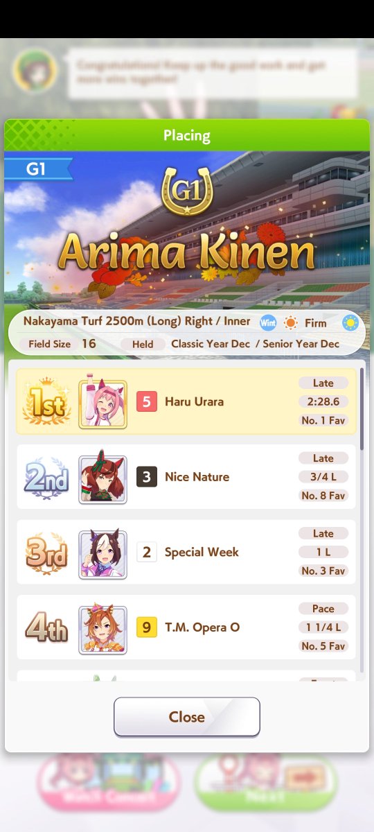 Kristhanos's tweet photo. I FINALLY DID IT! I MADE URARA WON ARIMA KINEN! AFTER HUNDREDS OF TRIES FOR ONE WHOLE YEAR!! I FINALLY DID IT!!

I hope I can do this again because I don't want this to be just pure luck. https://t.co/Q3noHgar1Q