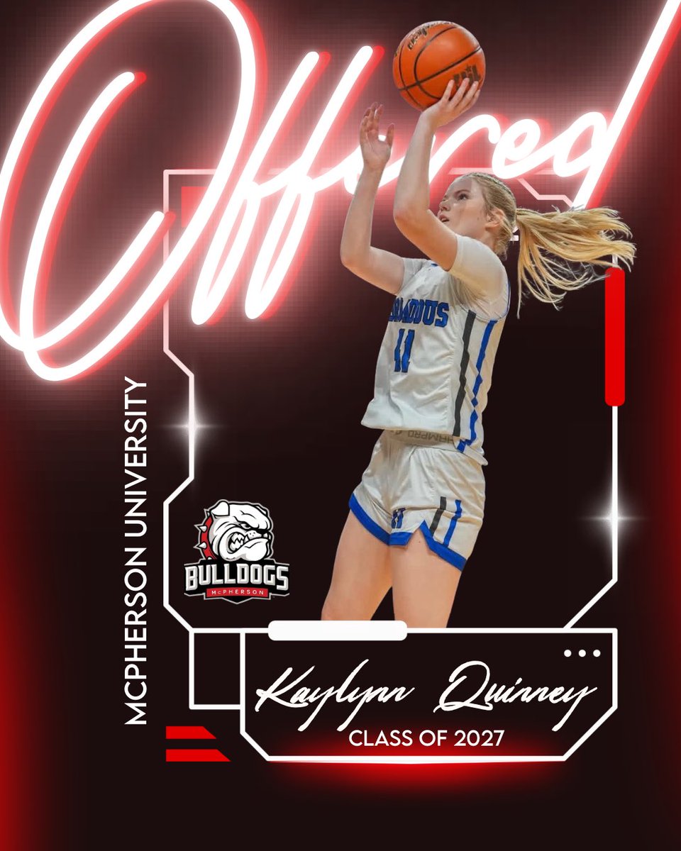 KaylynnQuinney's tweet photo. After many great conversations with @kaitlinmarie_10, I am blessed to receive an offer from @MacBulldogsWBB. Thank you for believing in me. I’m excited to get on campus soon!! ❤️🖤 https://t.co/YaZ1N6ND6l