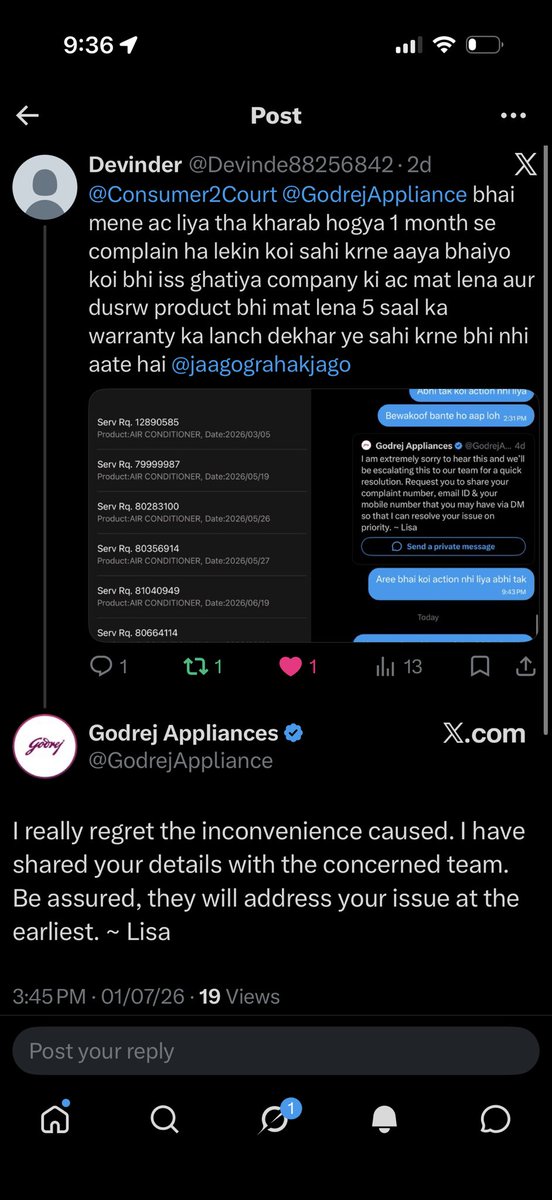 Devinde88256842's tweet photo. Bhai @GodrejAppliance ac mat lena warna meri tarah pershani hogi phele ye 5 saal lanch dege warranty ke naam par 1 months mene complain ki ha roz twitter krta call krta hu lekin ek month se bol rhe sir aaj aa jayege 1 month se pgl bana rhe ha bus ye log @IndiaHaier lena ye mtlena https://t.co/PqFmUTrlmF