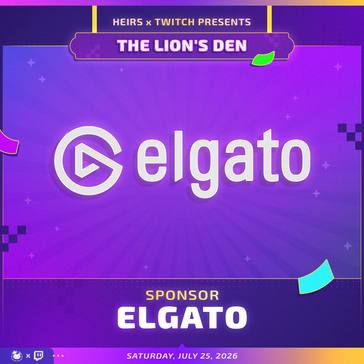 HeirsMGMT's tweet photo. Elgato is entering #TheLionsDen! 🦁

We’re thrilled to have @elgato join us as a sponsor for this year’s Heirs OffKai industry mixer!

Elgato’s creator tools help power the streams, setups, and behind-the-scenes workflows that keep the VTuber industry moving. 💜

📅 Saturday, July 25, 2026
⏰ 4:00 PM to 8:00 PM
📍 Location TBA