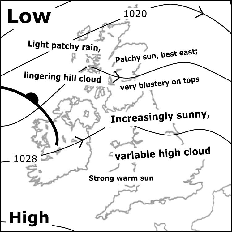the_MWIS's tweet photo. Fri 3/7: Early hill cloud Wales and central/E England and Scotland lifts and breaks for sun with high cloud. Warm, mild Scottish Highlands, feeling chilly in wind. Hill cloud and patchy rain W highlands, more into night. Patchy cloud lingers near tops of Snowdonia and Lakeland. https://t.co/5zQHdRlKTy