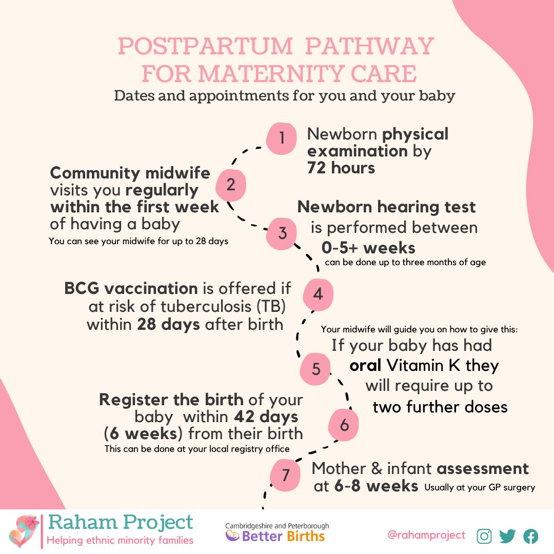 RahamProject's tweet photo. The postpartum months can be overwhelming. This timeline will help you keep organised, make sure you don’t miss any appointments, and know what to expect at different stages. https://t.co/kujwhHqPM1
