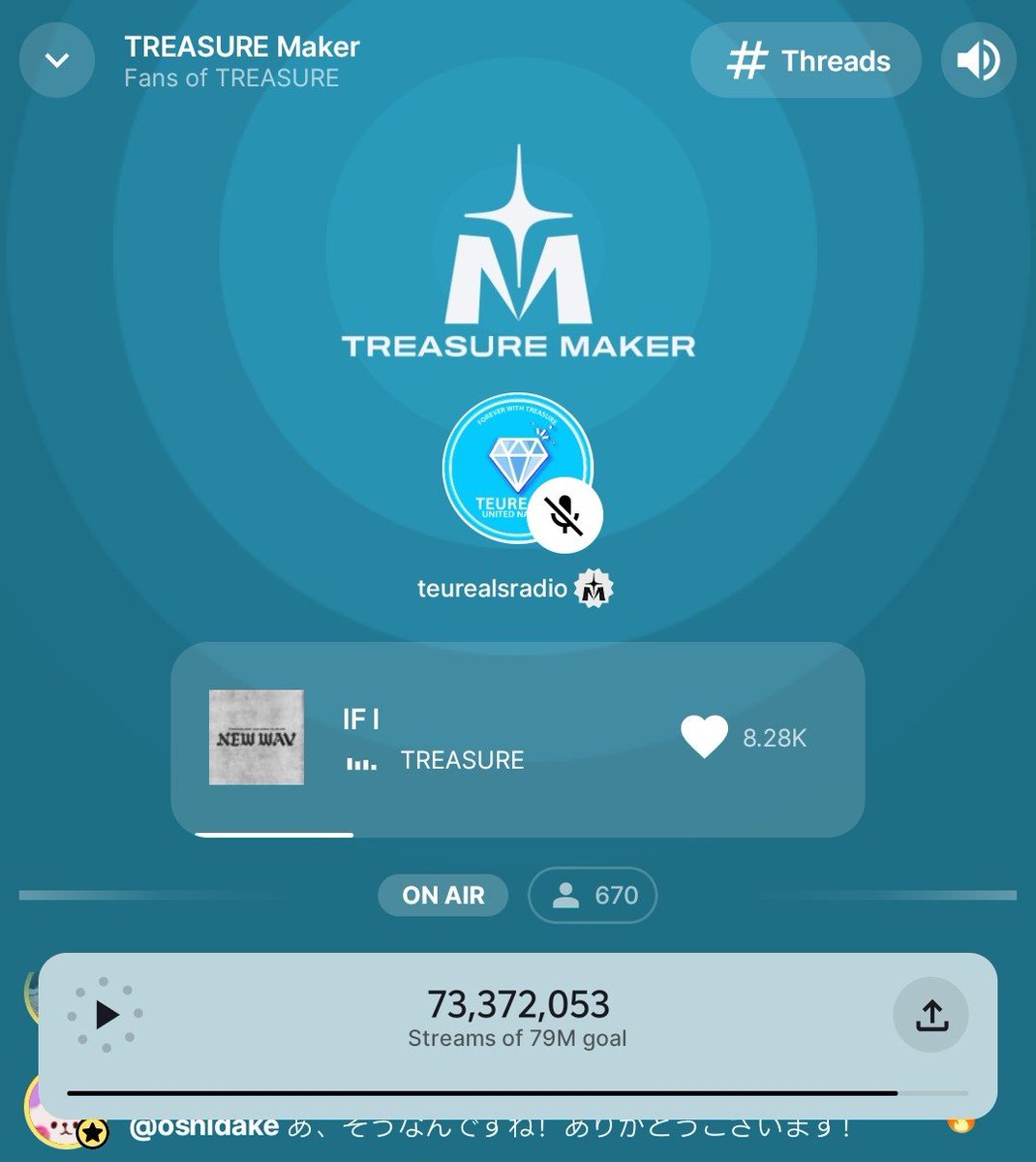 teureals's tweet photo. [📊] A Campaign Streaming for #TREASURE

📢  TEUMEs, let's continue streaming "IF I" and all the tracks from the "NEW WAV" album on Spotify through our Stationhead streaming party! ❤‍🔥

As we work toward securing year-end award recognitions for TREASURE in 2026, every stream counts. Consistent streaming helps strengthen TREASURE's global digital performance, including data reflected on the Circle Chart Global K-pop Chart.

Join us every day on the TREASURE MAKER Stationhead channel, and let's bring our listeners back to 1K+ and keep them there together! ❤‍🔥

TREASURE Discographies:
🔗: https://t.co/f6YqsT7M8Y
NEW WAV Album:
🎧 https://t.co/uir2jVegel
Stationhead Party:
📻  https://t.co/iUkWNgd5ZL

💡 No Spotify Premium? No problem! You can still make a difference by streaming consistently with a free account. Every listener and every stream matters.

Let's stay consistent, support each other, and give TREASURE the best support possible.

📌 Connect your Spotify Premium or Apple Music account to join the  streaming party and have your streams count!

Fighting, TEUMEs! 🫶🔥
ALL FOR TREASURE! 💎🩵

#TREASURE #트레저 #トレジャー @treasuremembers @ygtreasuremaker