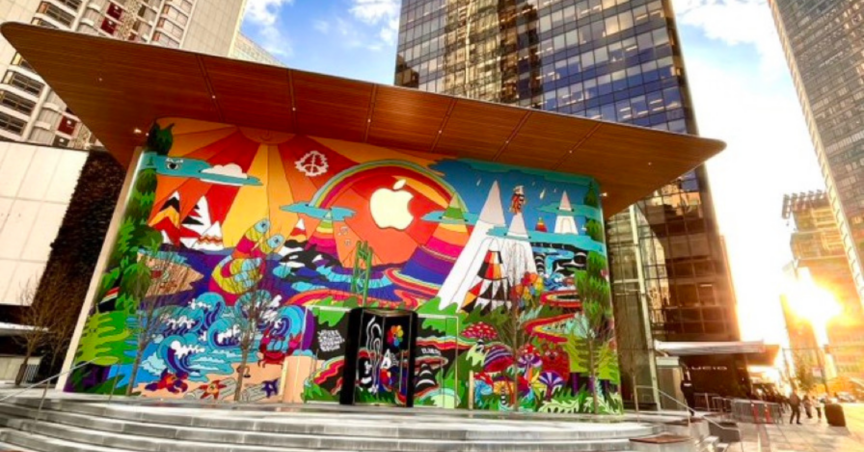 BasicAppleGuy's tweet photo. Really want to find a way to turn Vancouver's Pacific Centre Apple Store mural into a desktop wallpaper. https://t.co/wconpZ2rkW