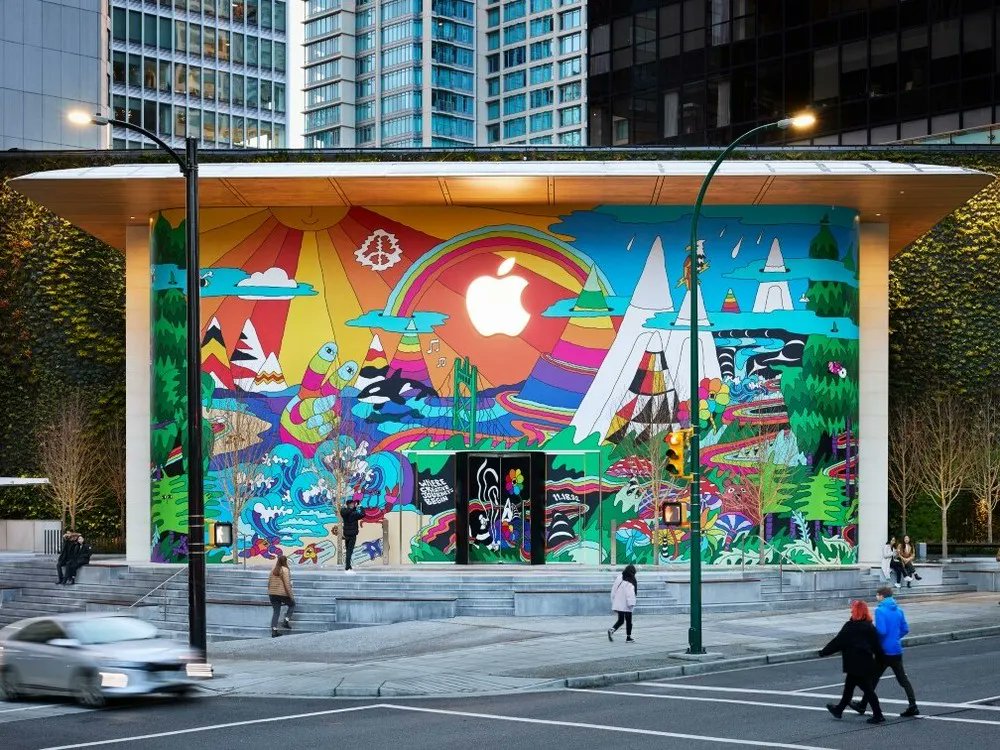 BasicAppleGuy's tweet photo. Really want to find a way to turn Vancouver's Pacific Centre Apple Store mural into a desktop wallpaper. https://t.co/wconpZ2rkW
