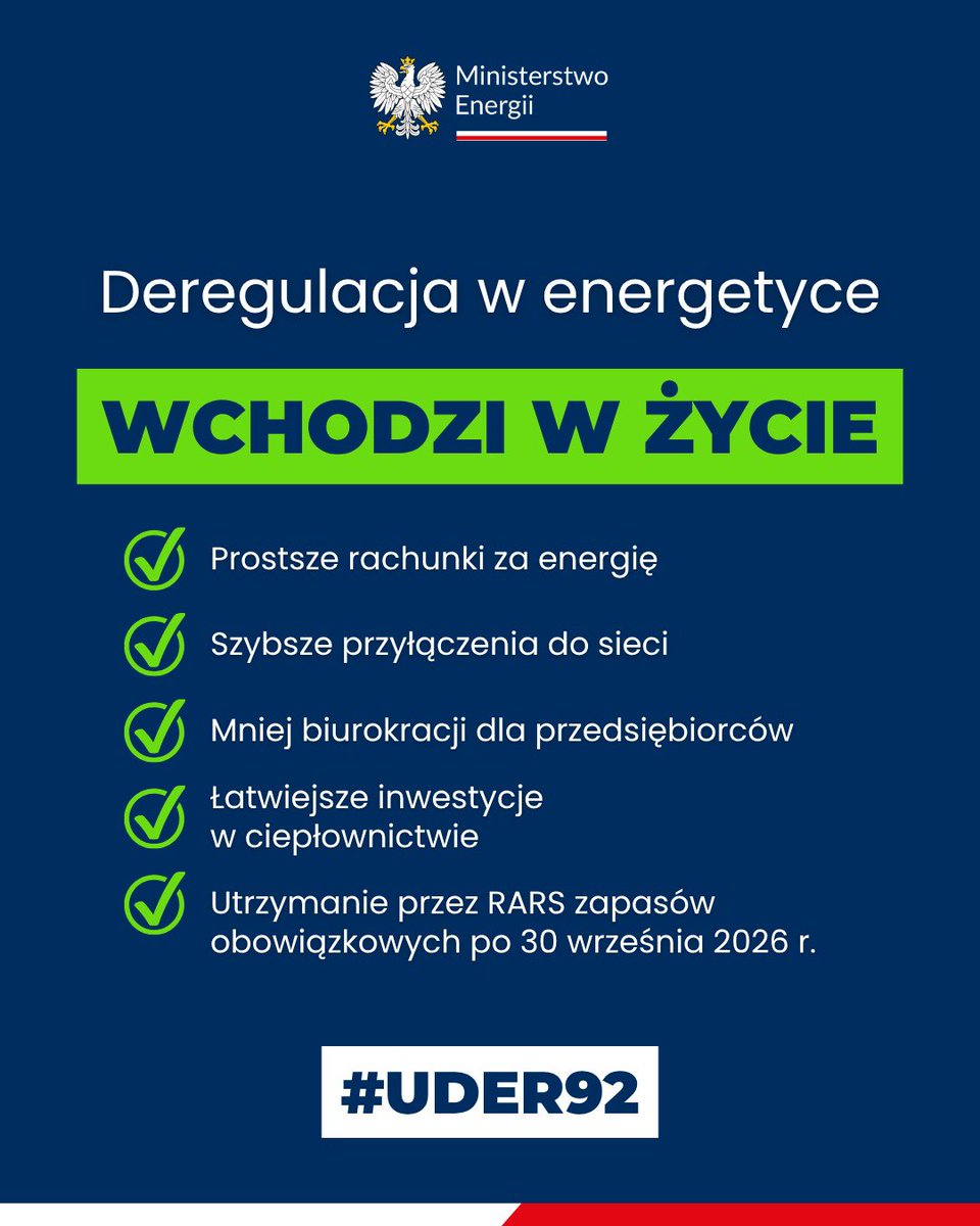 motykamilosz's tweet photo. Ustawa deregulacyjna autorstwa @ME_GOV_PL z podpisem prezydenta.

📌 wprowadzamy proste i czytelne rachunki za energię, większą ochronę odbiorców i szybszą realizację usług, w tym montażu liczników;
📌 ograniczamy biurokrację, aby przedsiębiorcy mogli szybciej realizować nowe projekty;
📌 tworzymy lepsze warunki dla modernizacji ciepłownictwa – wspieramy magazyny ciepła, kogenerację i bardziej efektywne wykorzystanie energii z OZE.

To kolejny krok w budowie nowoczesnej, bezpiecznej i konkurencyjnej energetyki – z korzyścią dla odbiorców, przedsiębiorców i polskiej gospodarki 🇵🇱