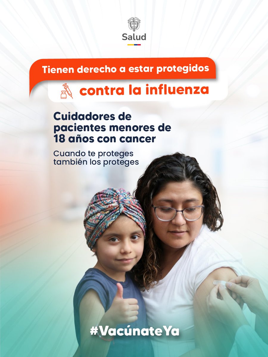 MinSaludCol's tweet photo. Si cuidas a un menor con cáncer, vacunarte lo protege. Reduce el riesgo de contagio y cuida su salud. 

#VacúnateYa https://t.co/u1KgW9bwDM