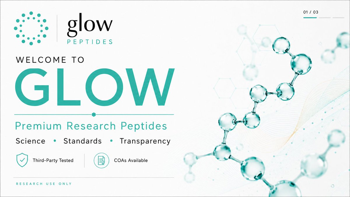 GlowPeptidesCo's tweet photo. Welcome to Glow Peptides.

Premium research peptides built around science, standards, and transparency.

Follow for research education, COA insights, and quality-focused content.

Research Use Only.

#ResearchPeptides #PeptideEducation #COA https://t.co/2pTnQEX9OB