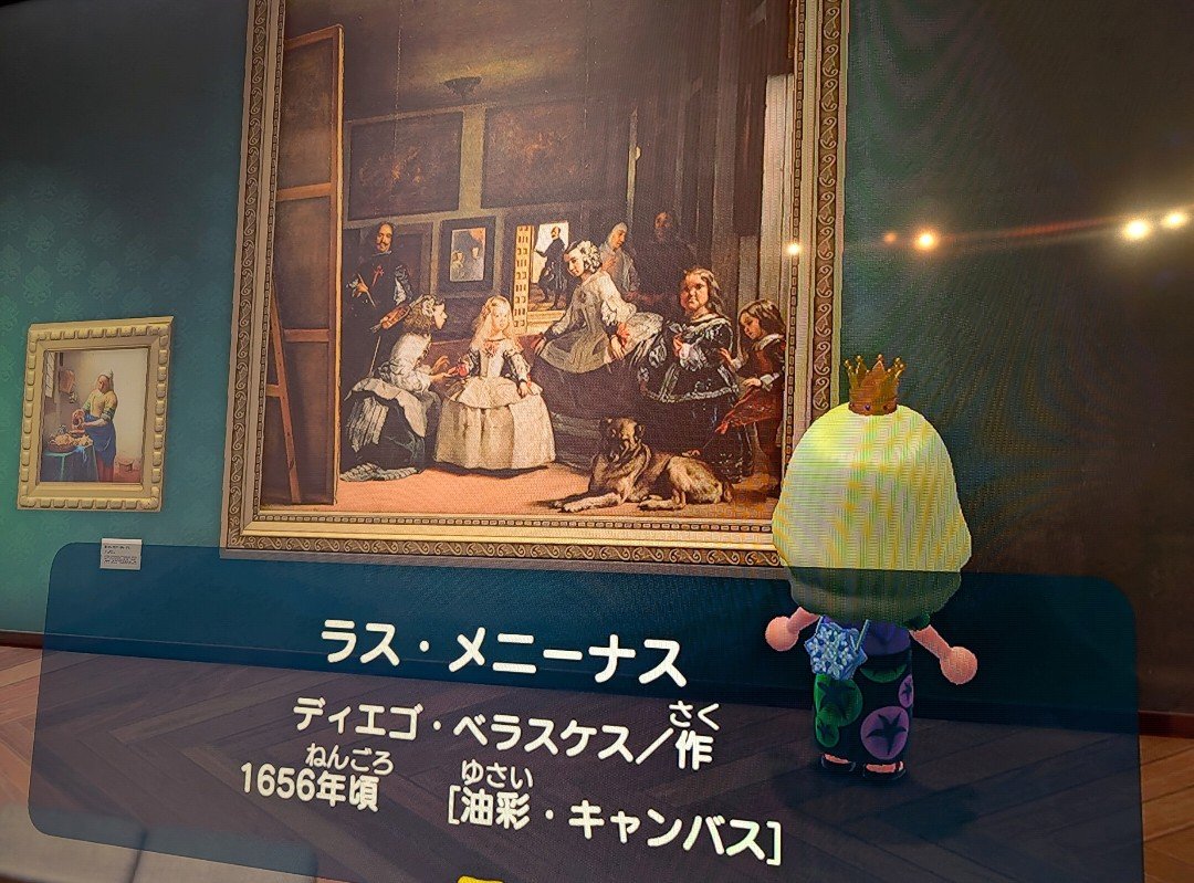 fiore7878's tweet photo. 今日はベラスケスのラス・メニーナスを鑑賞しよう。BGMはKANATAさんの曲…TIMELESS＋亡き王女のためのパヴァーヌ🎻〜♪聴きながら眠ります。あつ森って凄いな〜と思う。こんな美術館があるよ。
#あつ森
#TIMELESS+ https://t.co/EiNBndcxbe