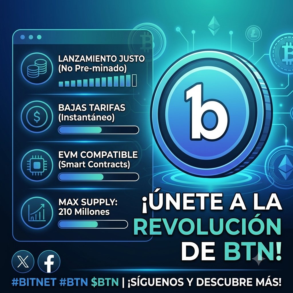 GarridoHoyo's tweet photo. ¡Descubre el poder de #Bitnet ($BTN)! 🚀
Una blockchain de capa 1 totalmente descentralizada, sin pre-minado ni asignaciones previas para fundadores.¡Minería PoW pura bajo el algoritmo Ethash con compatibilidad EVM para contratos inteligentes!#BTN #Crypto #Mining #Ethash #Web3 https://t.co/n7qDlf05Kg