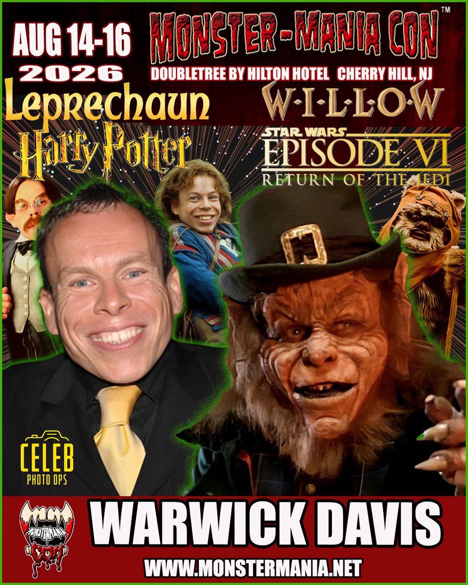 MonsterManiaCon's tweet photo. Warwick Davis is coming for your gold at #monstermaniacon next month in NJ!
Tix and info: https://t.co/btPrXbzQYi
#Leprechaun #Willow #StarWars #Wicket #HarryPotter #griphook #returnofthejedi #ewoks #Irish #potofgold #newjersey #philly #delaware #monstermania #cosplay #cosplayers https://t.co/o3mG2dPPns