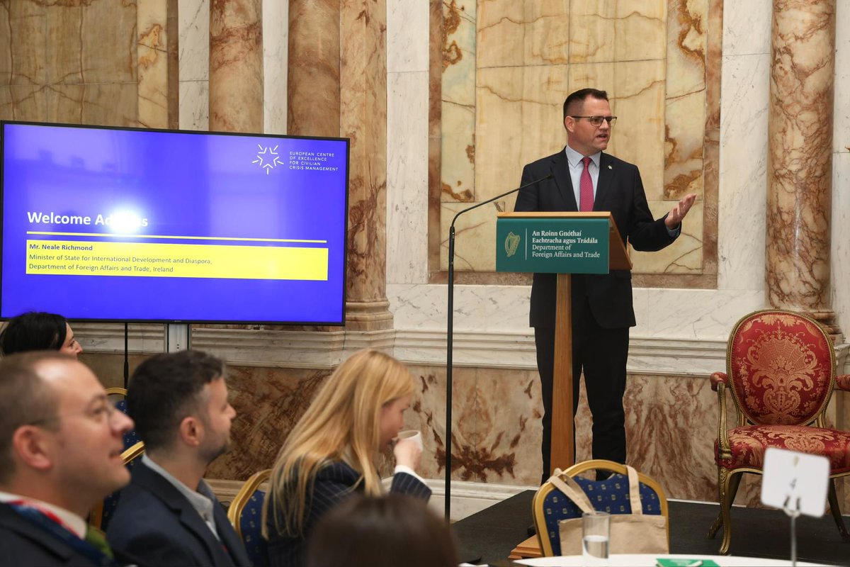 dfatirl's tweet photo. Earlier today, Minister @nealerichmond delivered the opening address at the Civilian Common Security and Defence Policy (CSDP) Summer Forum in Dublin.
 
The forum is co-hosted by DFAT with the European Centre of Excellence for Civilian Crisis Management.

https://t.co/p9J8hCEW37 https://t.co/gdAdYVG6kE