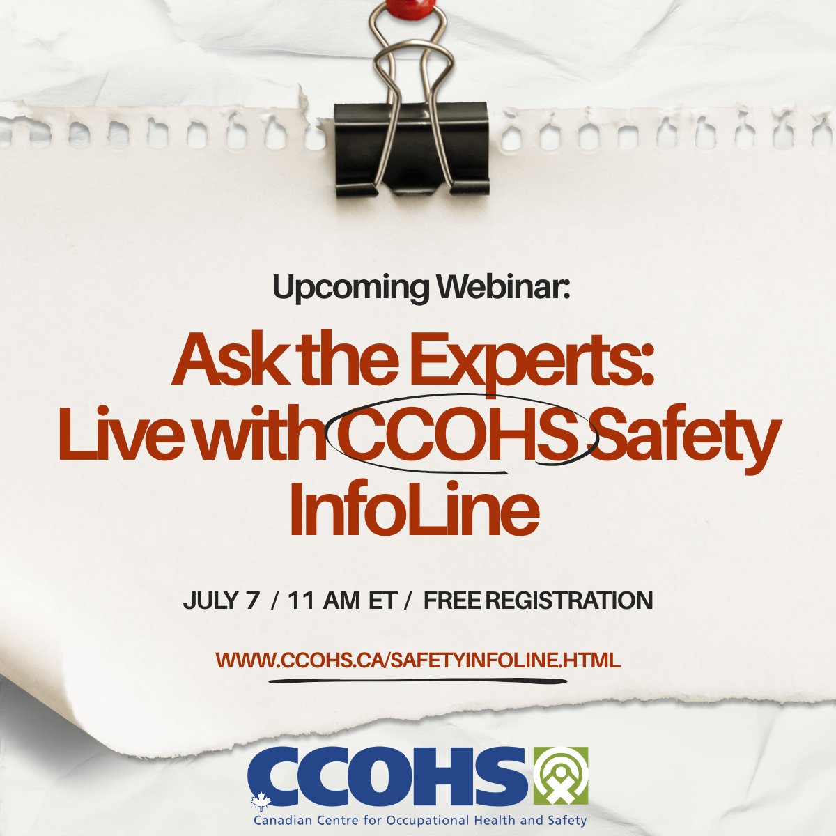CdnMetalworking's tweet photo. Join the CCOHS Safety InfoLine team for a free webinar to get real answers on topics like WHMIS and chemical safety, heat stress and outdoor work, personal protective equipment and workplace hazards, ergonomics, mental health, and more. 

Register here: https://t.co/w2ojLScSa0 https://t.co/jCh9Zz9s20