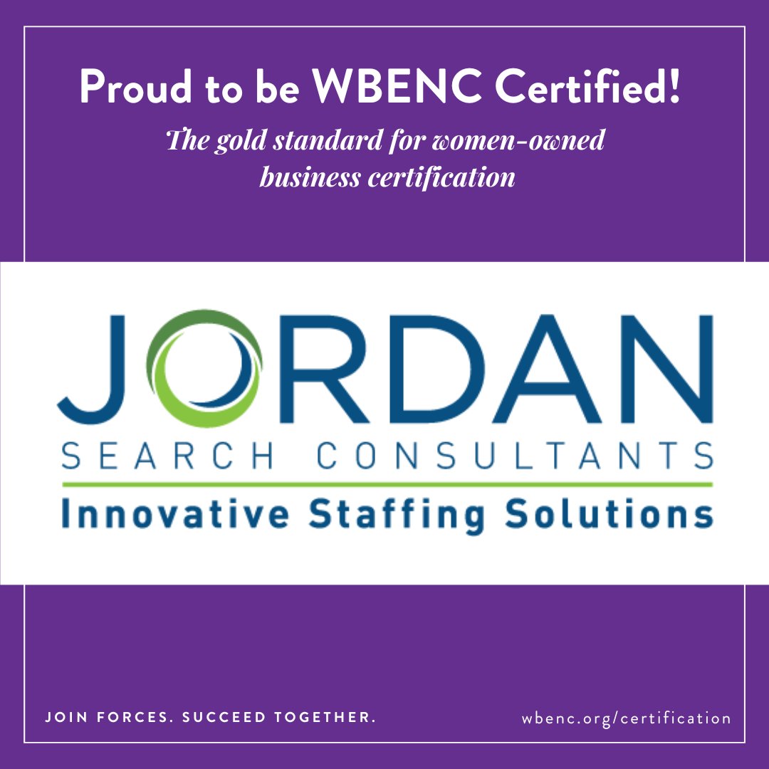 JordanSearch's tweet photo. We're proud to share that Jordan Search Consultants is once again WBENC-certified as a Women's Business Enterprise (WBE). Here's to new partnerships and continuing to serve healthcare organizations nationwide.

#WBENC #WomenOwned #HealthcareRecruitment https://t.co/UlyFpu7LXR