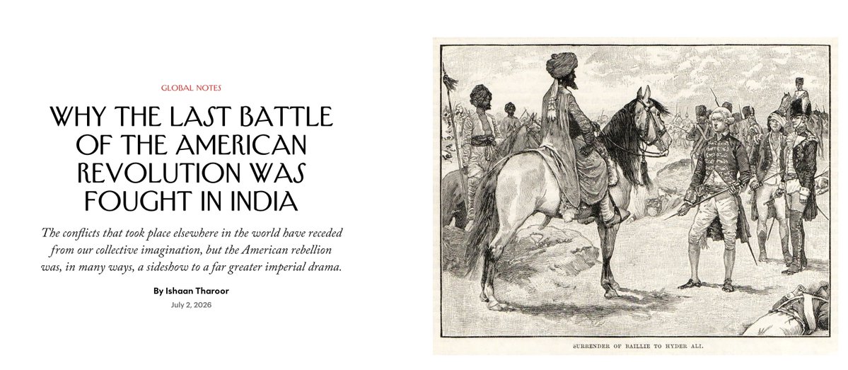 ishaantharoor's tweet photo. This week's @NewYorker column: On how you can read the American Revolution as a sideshow in a far greater imperial drama and why the Founding Fathers were obsessed with Hyder Ali, Sultan of Mysore https://t.co/ETsBKbfksQ