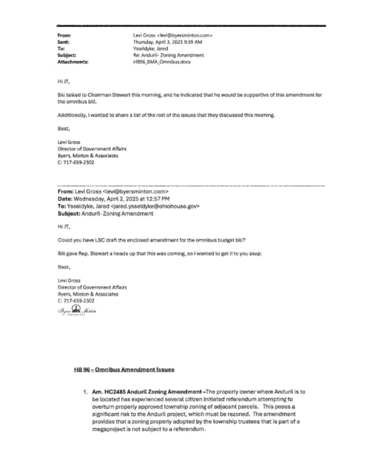 nick_clevelands's tweet photo. Bombshell reporting here from @tkbarnes showing Anduril’s lobbyist in Ohio drafted an amendment designed to suppress local voting rights (link below) https://t.co/yJbaGGoF1e