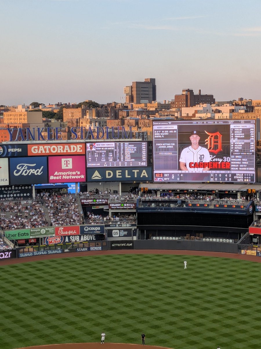 BeNiceToMatthew's tweet photo. Watching the tigers play at Yankee stadium, how dare they give me hope for the season https://t.co/c1t6IcHx11