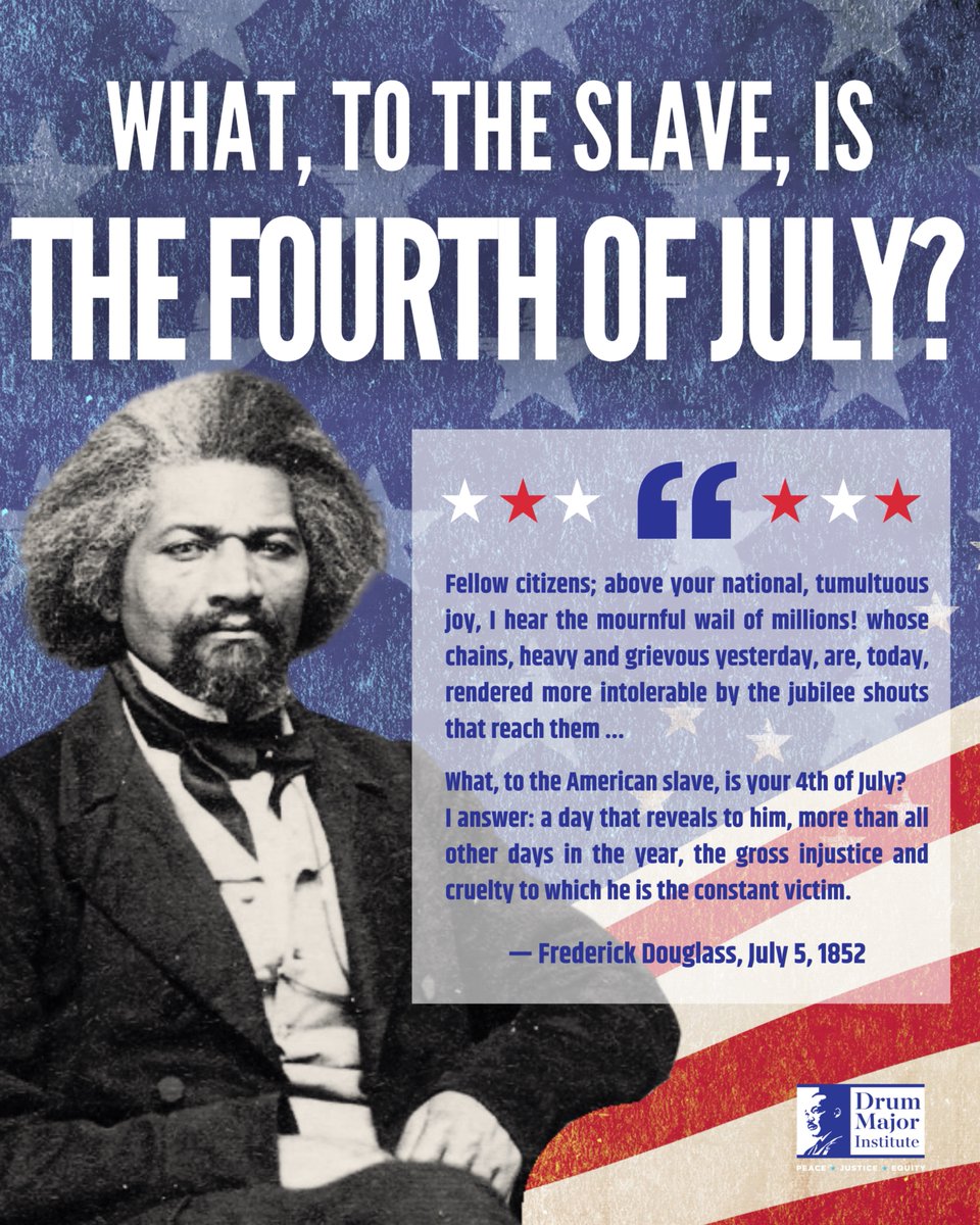 OfficialMLK3's tweet photo. Today, America turns 250. In 1852, Frederick Douglass stood before a crowd celebrating independence and asked "What, to the Slave, is the Fourth of July?" He celebrated the ideals of the Declaration while exposing the contradiction of a nation built on freedom and slavery at the same time. 

My father spent his life trying to push America closer to its own promises. Douglass' question is an invitation to be honest about where we have been and intentional about where we are going. This Fourth of July, let us remember not just what America has been, but what it must become. #America250 #IndependenceDay
