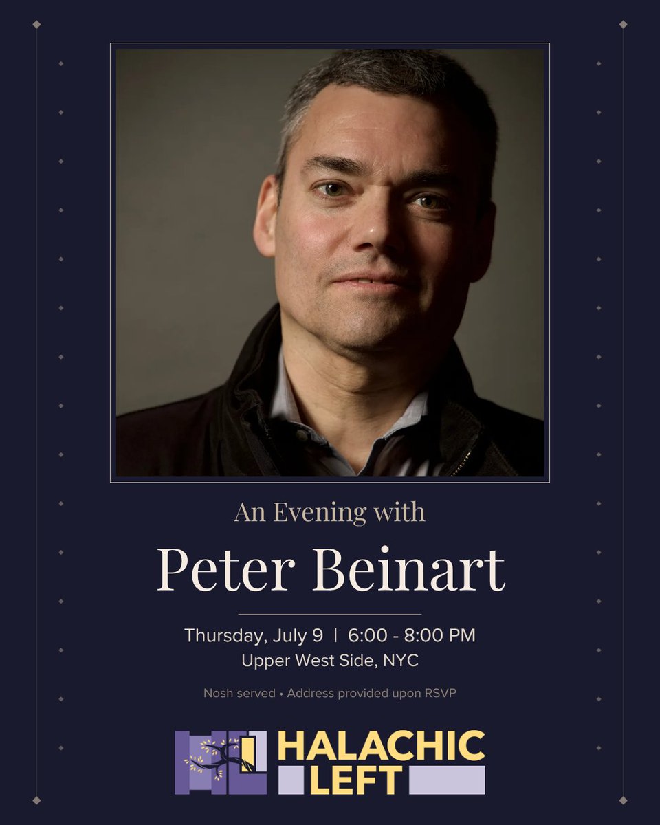 HalachicLeft's tweet photo. 🗽 NYC: Join us next Thursday on the UWS for nosh and conversation with journalist, author, and first-ever HL speaker @PeterBeinart! We’ll talk about the Jewish tent, new Jewish institutions, and where we go from here. RSVP here: https://t.co/QpwTtZMDBU https://t.co/bnmj3CEhUR