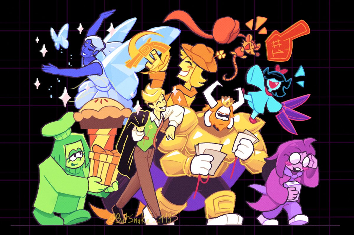BatSnake__113's tweet photo. // Deltarune Chapter 5 spoilers 
[ Asgore , Flowery , Seth , Aqua , Green , Orange , Yellow , Blue ]

A King deserves a loyal family 🌻

#DELTARUNE https://t.co/BvdzQkKjtr