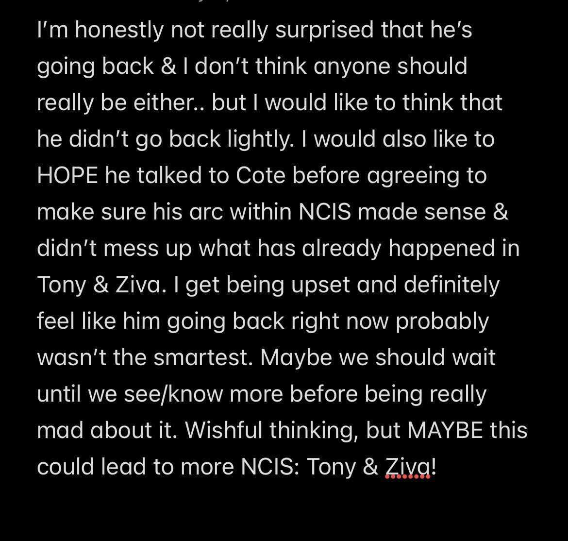 chelsbookgram's tweet photo. my thoughts on Michael going back to NCIS… also I haven’t watched NCIS since Cote left &amp; I don’t plan on starting now 🤷🏼‍♀️ #savetonyandziva https://t.co/T2QiuMPsKr