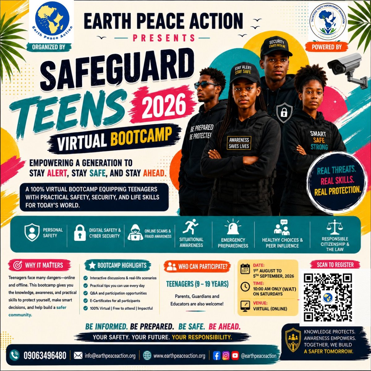 EPActionOrg's tweet photo. Safety isn't taught in most classrooms—but it can save a life.

Join Safeguard Teens 2026, an ONLINE programme preparing teenagers to identify risks, respond wisely, and stay safe.

Register: https://t.co/9sOMO7qJEB

#SafeguardTeens2026 #TeenSafety #EarthPeaceAction https://t.co/CZKToIsW4K