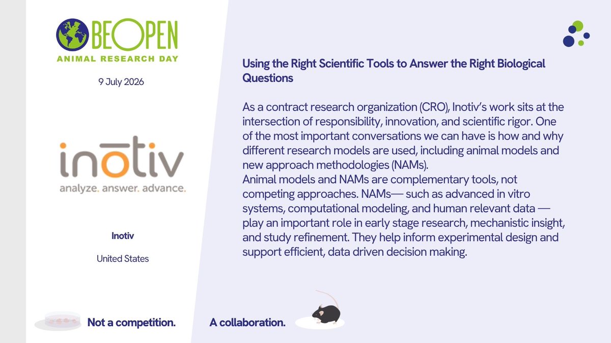 The_EARA's tweet photo. Inotiv is joining #BOARD26 to promote understanding of how animal research and other approaches complement each other. #BOARD #EARA #SCICOMM https://t.co/Qa5am2bSIV