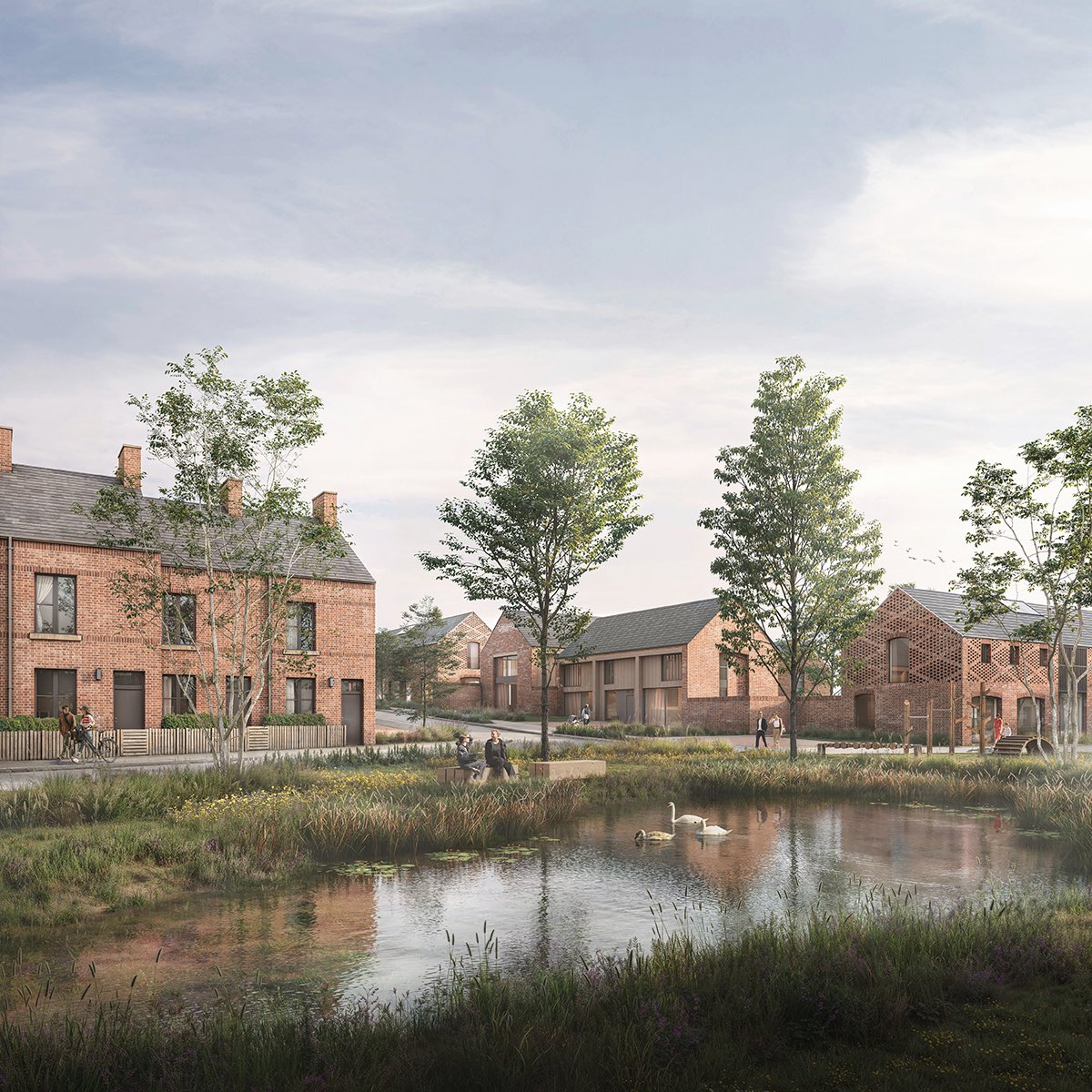 OS_Architects's tweet photo. We launched a public consultation for a distinctive, farmstead-inspired neighbourhood on the edge of Wilmslow recently.
The scheme of 88 new homes, where almost half are affordable, uses the sites agricultural history of livestock farming as inspiration. New house types include, farmhouses, hay barns, cattle sheds and cottages set within a rich tapestry of green infrastructure which breaks away from traditional housing estate layouts.
The land is classed as Grey belt as Cheshire East Council is unable to demonstrate a five-year supply of housing. @YIMBYLAND @createstreets @DesignForHomes