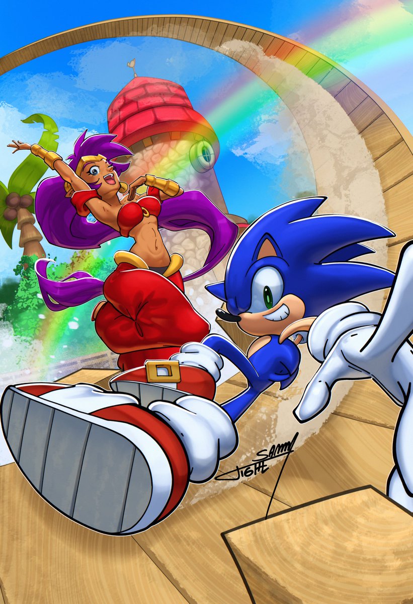 TigheSammy's tweet photo. Sonic The Hedgehog x Shantae!! https://t.co/vg7EK1z9DA