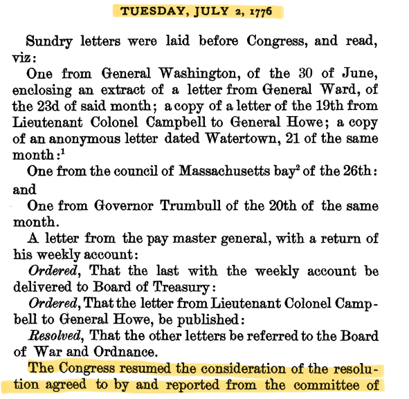 HouseAdmin's tweet photo. OTD 1776 — Continental Congress votes IN FAVOR of independence:

RESOLVED, That these United Colonies are, and, of right, ought to be, Free and Independent States; that they are absolved from all allegiance to the British crown, and that all political connexion between them, and the state of Great Britain, is, and ought to be, totally dissolved.

— From the Journals of the Continental Congress @librarycongress