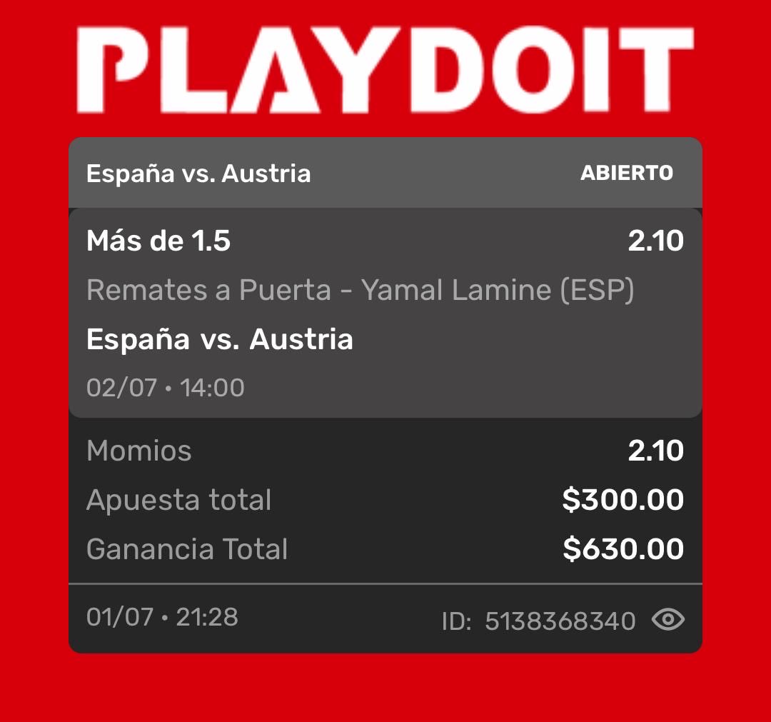 BatoBetsMX's tweet photo. 🪜BATOOS, hoy reto escalera
🇪🇸ESPAÑA VS AUSTRIA🇦🇹 

💰over 1.5 remates a puerta de Lamine Yamal 

MOMIO CON MUCHO VALOR
Ya tenemos preparado el siguiente pick, para meterle lo que se gane de esta…ATENTOS 🤑

#mundialdefútbol2026 #lamineyamal #españa https://t.co/a5vraoP9T9