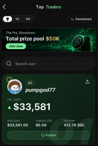 Thunderbro174's tweet photo. If you check the app for the current leader in the race, a guy named "Pumpgod77" shows up.

He already made more 33k in just a few minutes

I found his profile:

https://t.co/ClnCWdoaZK https://t.co/uBLn7uwg8f