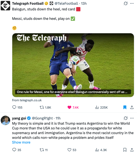 BlackQueenLara's tweet photo. #GetItRight #Trump wants this #WorldCup to be used as a #WhiteSupremacy's #PROPAGANDA tool 4 white Americans, who in MAJORITY chose the #BlackCulture (#Music #Fashion #Sports etc) 4 the #GoodLife when I was living in #USA? Could be why #Nazi-friendly #Argentine & #Messi are sc@ms https://t.co/beEw8f37DZ