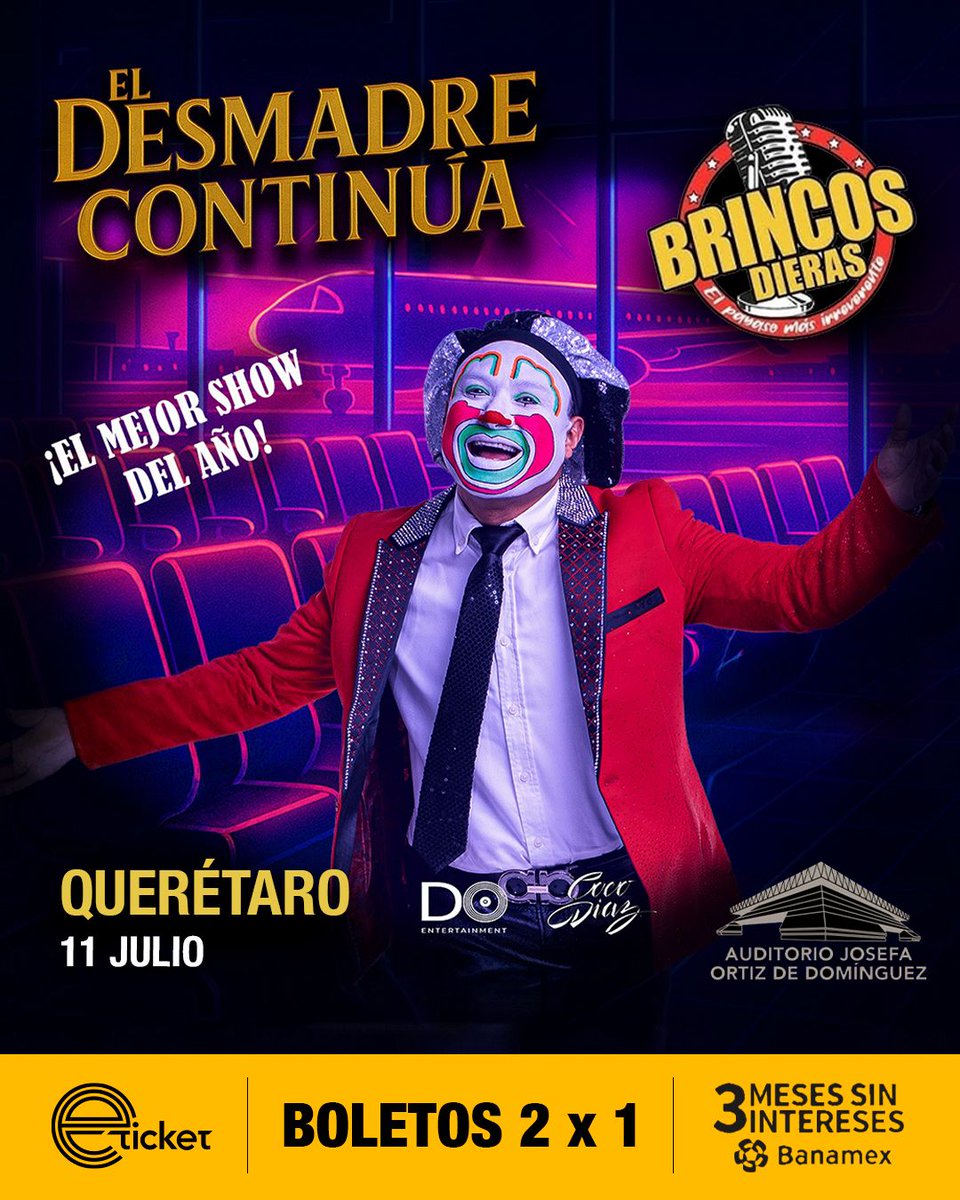 eticket's tweet photo. 😂 ¡Las risas están garantizadas! 🎤
Aprovecha la promoción 2x1 y no te pierdas el show de Brincos Dieras  🤩
¡Invita a quien siempre se ríe contigo y asegura tus boletos en https://t.co/QKBSVlfQhb!🎟️🔥 https://t.co/uKwzm9rRF1