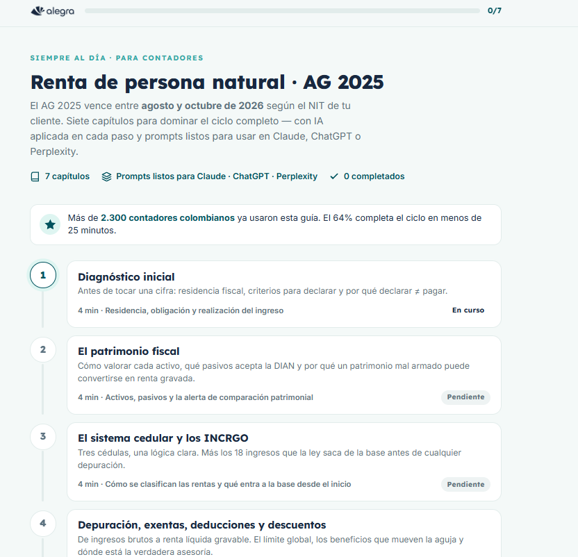 AlegraWeb's tweet photo. ¿Listo para la temporada de Renta de Persona Natural AG 2025? 🇨🇴

Evita dolores de cabeza con esta guía gratuita de @AlegraWeb. 7 capítulos express para dominar el ciclo completo (¡con prompts de IA incluidos para Claude, ChatGPT y Perplexity! 🤖).
#RentaPersonaNatural https://t.co/QRo1x9PVoo
