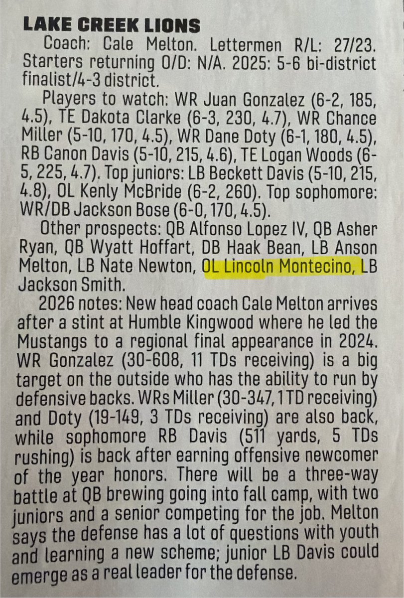 LincMontecino's tweet photo. Thank you, @dctf for the recognition. Excited about what's being built at @LakeCreekFBall 

@LCCoachMel @CoachBence @CoachRTurner_ @coachlaplante @Cord3l_64 @LakeCreekTDClub @coachjnewt @CoachBryanHood @TXTopTalent 

#ETC #LakeCreekFootball #LFAW https://t.co/HpuN5JOCEN