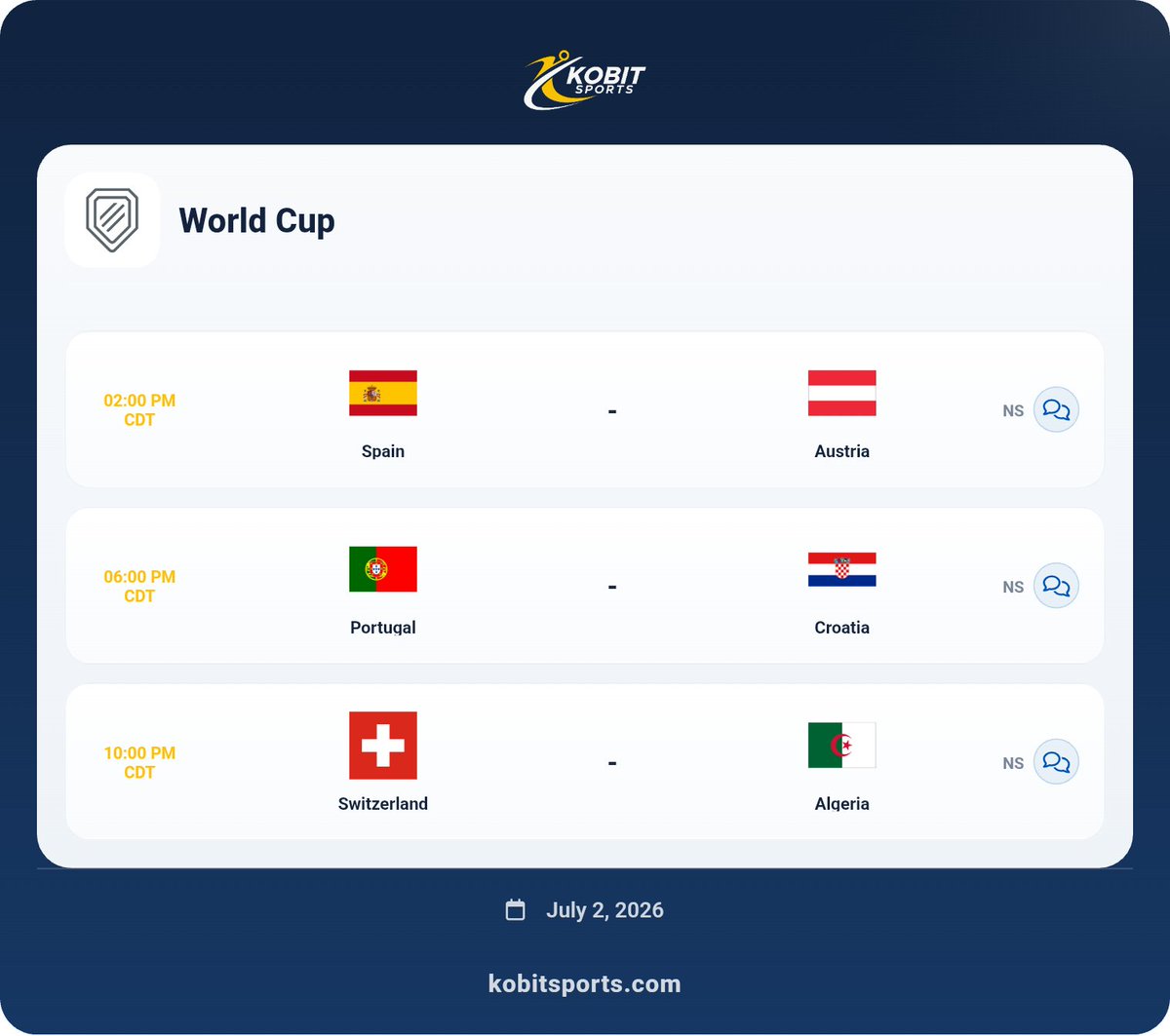 Kobitsports's tweet photo. 🤣 WORLD CUP JULY 2 🤣
Knockouts = football’s reality show ⚽📺  
Win = you stay in the villa, lose = pack your bags &amp; catch the next flight home.
Expect drama, plot twists &amp; memes hotter than the summer sun! 🌍🔥
#WorldCup2026 #FIFAWorldCup #KnockoutStage
https://t.co/Mf9mFR63GB https://t.co/K5hXe5Y5V0