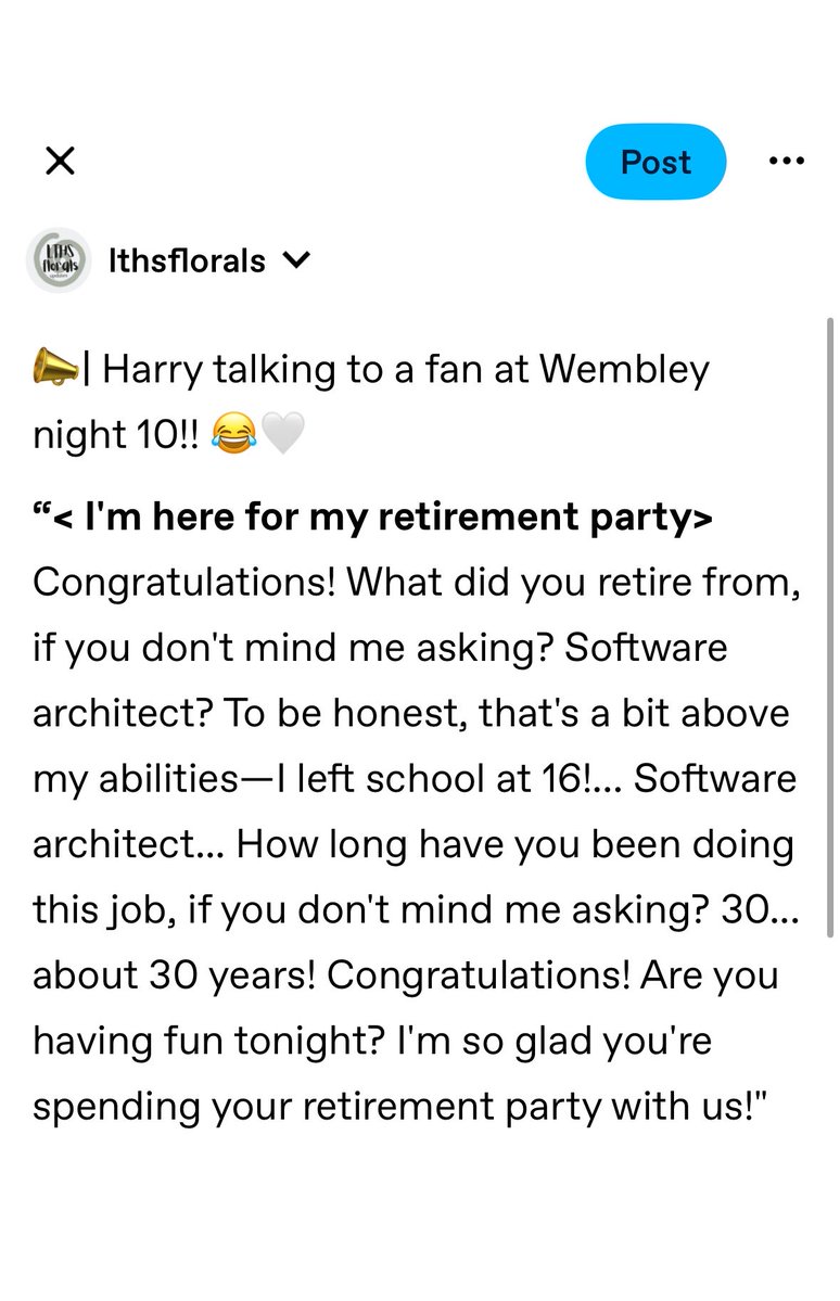 LTHSflorals's tweet photo. 🎥| Harry talking to a fan at Wembley night 10!! 😂🤍 https://t.co/WpmaktRdKE