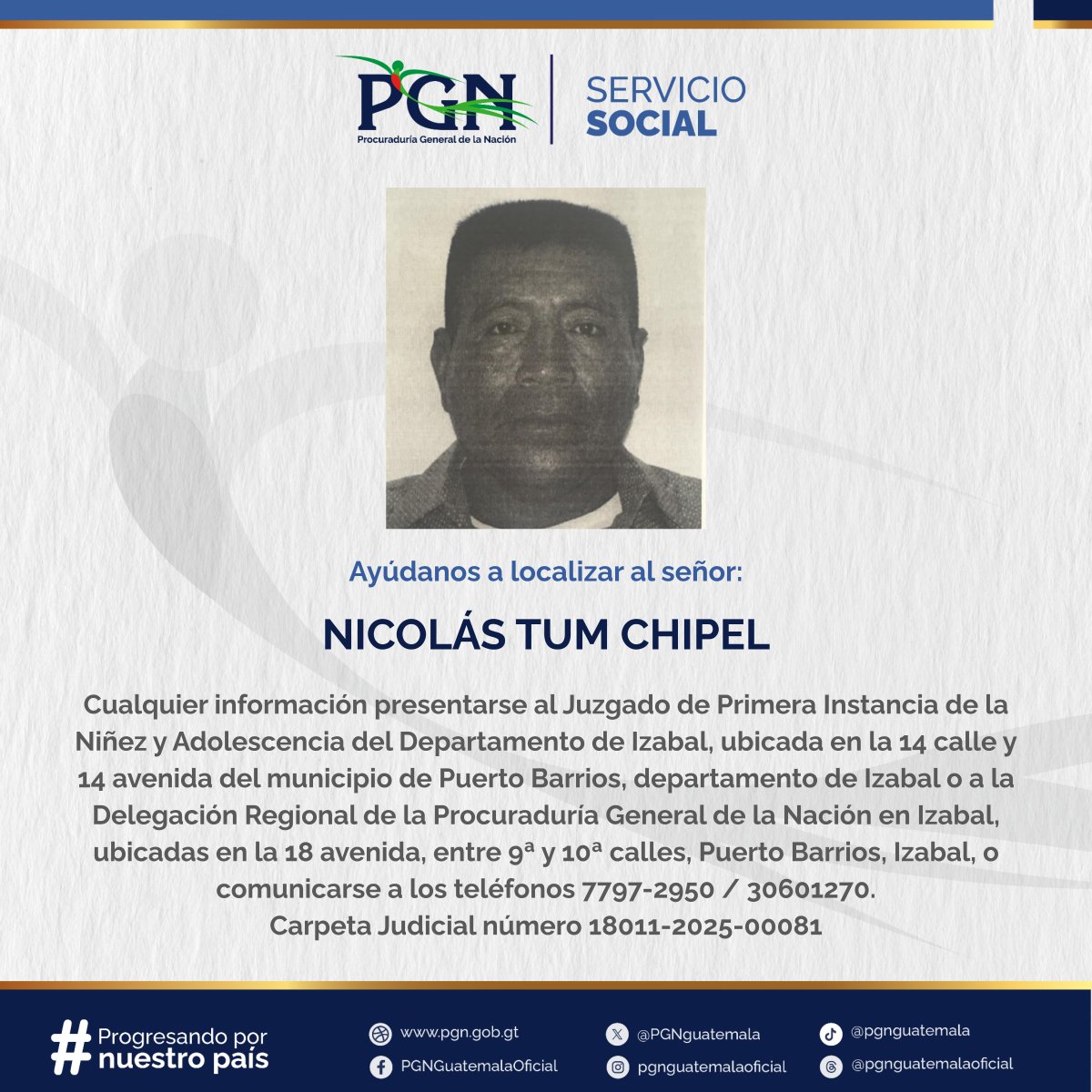 PGNguatemala's tweet photo. Tu ayuda es importante, comparte la imagen para encontrar a la persona que aparece en la fotografía. #ServicioSocial #PGN https://t.co/lsZ120amlI