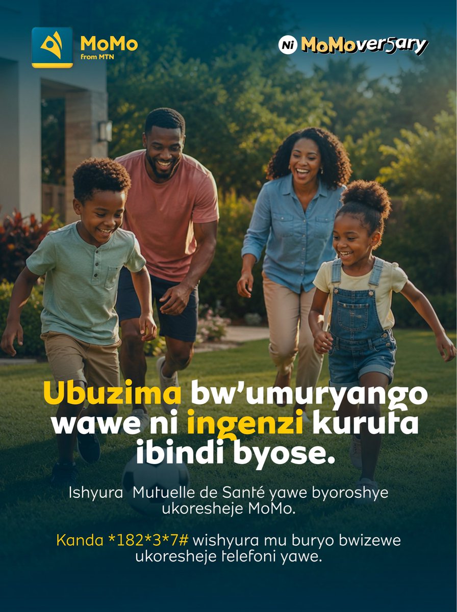 MoMo_Rwanda's tweet photo. Ishyura mutuelle de santé uyu munsi utavuye aho uri hamwe na MoMo, Kanda *182*3*7# Ubundi urinde ubuzima bw’ Umuryango wawe. 

#BivaMoMotima 
#MoMoisLife https://t.co/YQa6DMmAlU