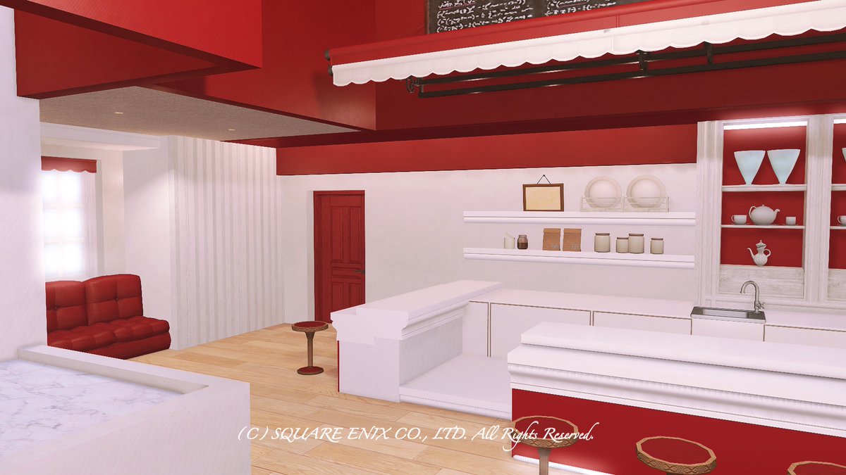 SCARlet_M_FF14's tweet photo. Cafe' de LUMIE'LE 本店改装完了‼️
シンプルで結構広めな造り
１Fは赤×白カフェ2Fはテラスです🌷´-

ManaDC Masamune Mist 24-14(M)

営業する際は告知します！！

🏷⸒⸒ #MAI_Housing 
#FF14_LUMIELE (カフェタグ)
#FF14ハウジング #HousingEden https://t.co/FLPDov4WTR