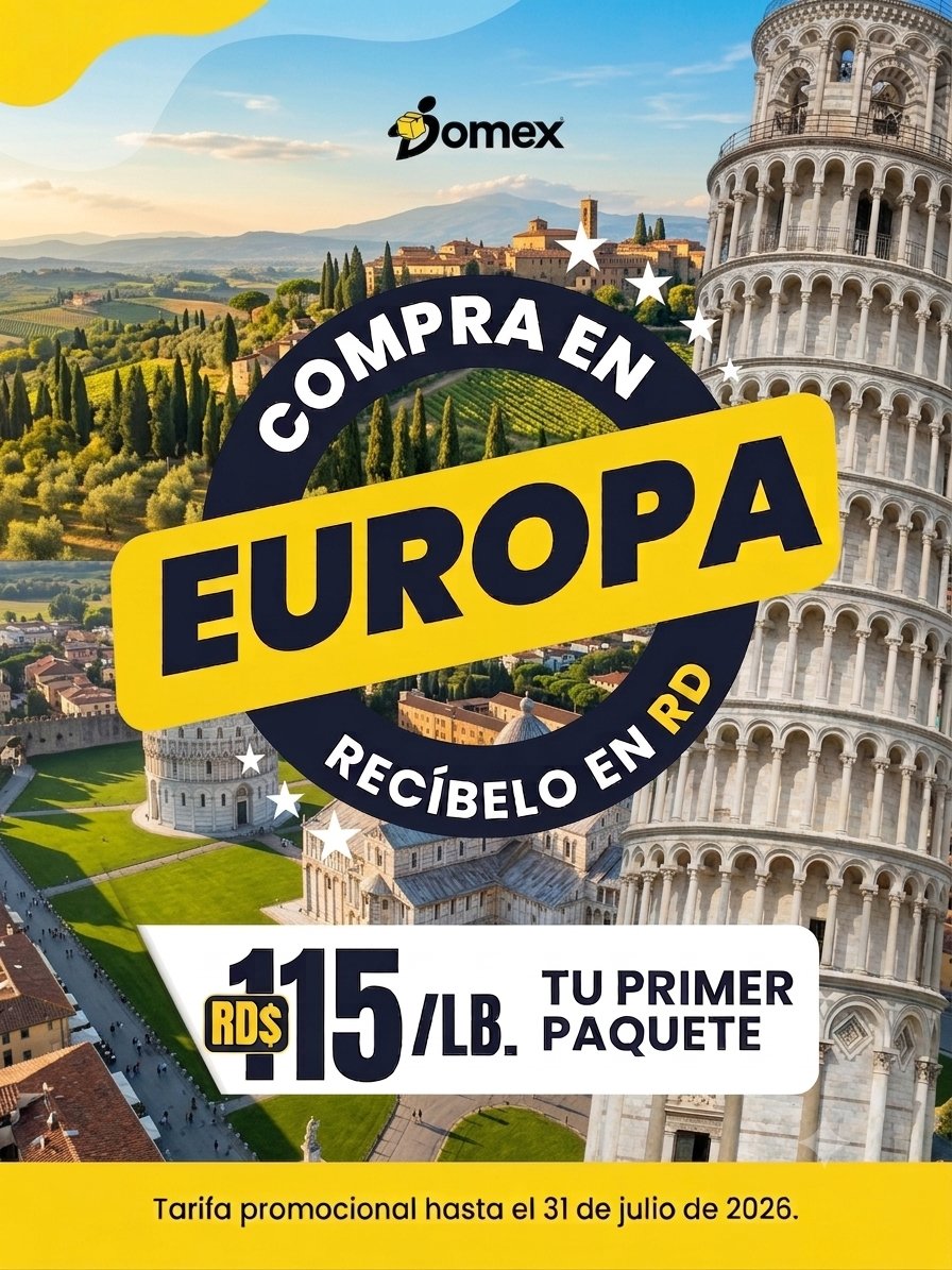 DomexCourier's tweet photo. 🚨 Si todavía no has estrenado DOMEX Madrid... este es tu recordatorio. 🤩

🛍️ Compra en Europa.
📦 Recíbelo en RD.
💥 Y aprovecha tu primer paquete por RD$115 la libra.

⏳ Disponible hasta el 31 de julio de 2026. https://t.co/nL0s0fPwLe