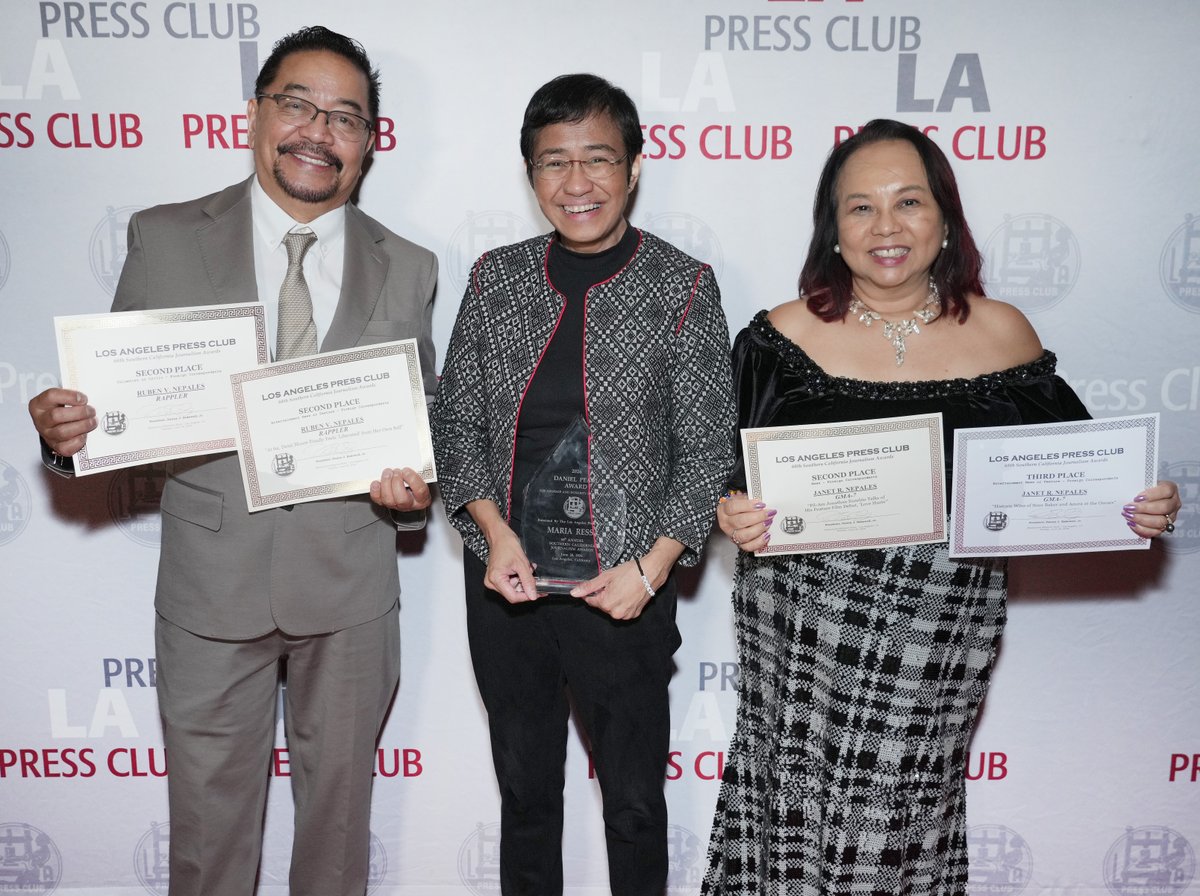 jrnepales's tweet photo. Thank you to The Outstanding Filipinos in America (TOFA) and @elton_lugay for this story! With @mariaressa @nepalesruben (Photo by @Sthanlee )
@LAPressClub #TOFA #MariaRessa #RubenVNepales #JanetRNepales #68thAnnualSouthernCaliforniaJournalismAwards
https://t.co/upMdGgPdQm https://t.co/CXa5TbhDmw