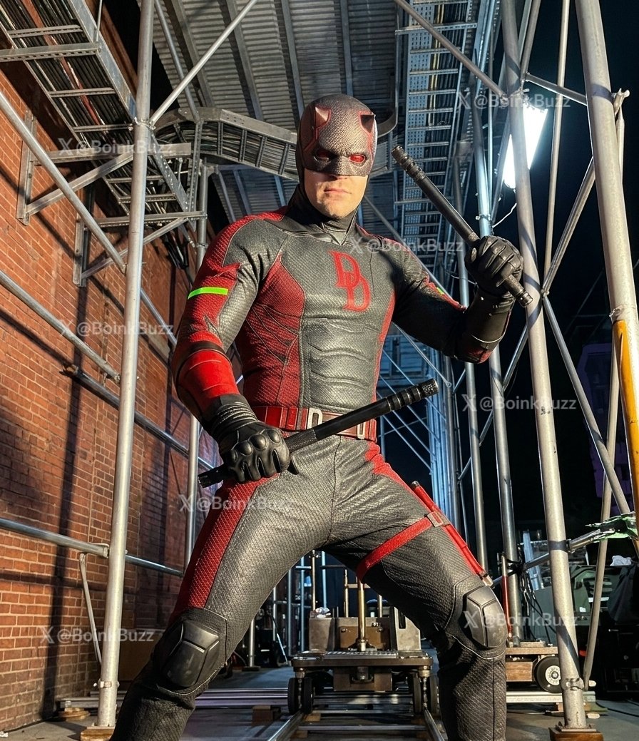 BoinkBuzz's tweet photo. Daredevil, Elektra &amp; Bullseye on set of 'DAREDEVIL: BORN AGAIN' Season 3🔥😱 https://t.co/M9dgIFHkr6